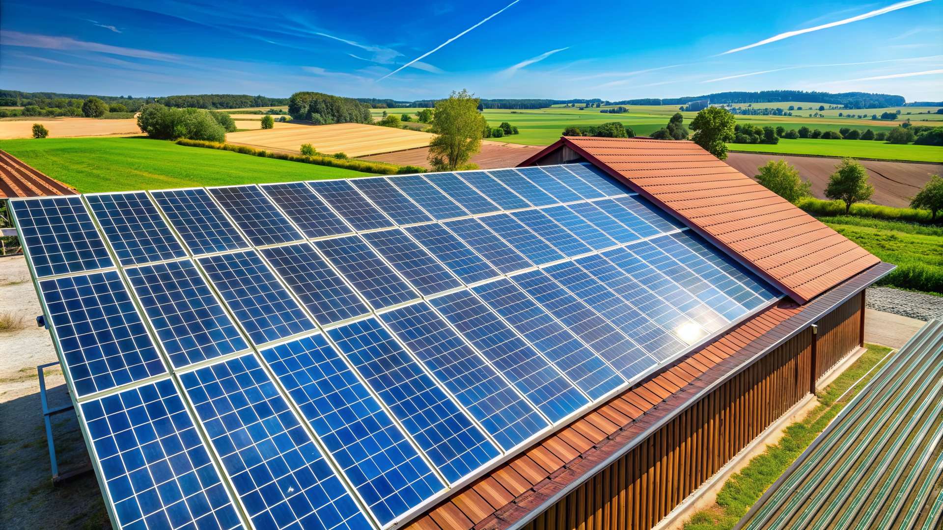 Impianto fotovoltaico su tetto immerso nel verde e nella natura